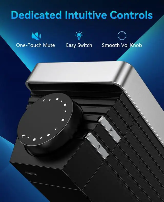 Alt view image 3 of 6 - Computer Speakers for Desktop PC, HiFi Stereo PC Speakers with Volume Knob, Colorful Lights, Plug & Play Wired USB/USB-C Powered for Desktop, Computer, Laptop