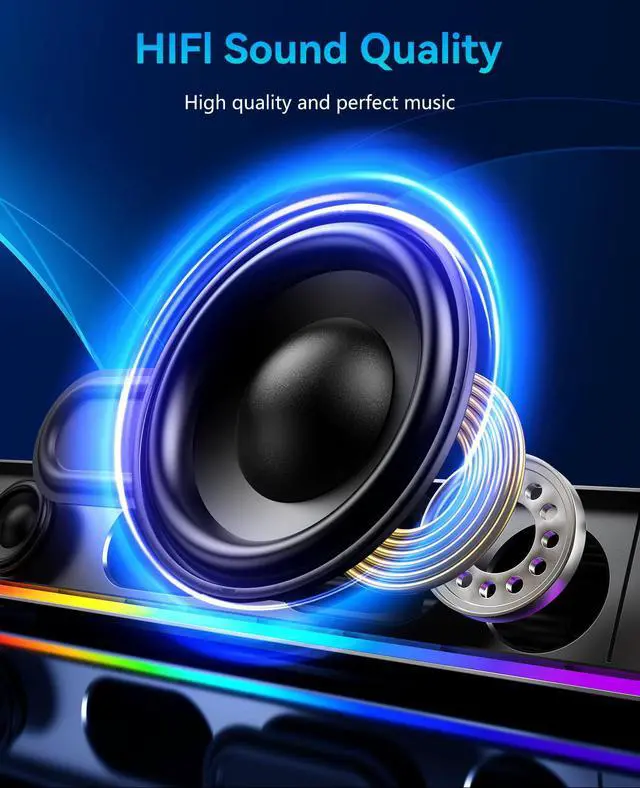 Alt view image 2 of 6 - Computer Speakers for Desktop PC, HiFi Stereo PC Speakers with Volume Knob, Colorful Lights, Plug & Play Wired USB/USB-C Powered for Desktop, Computer, Laptop