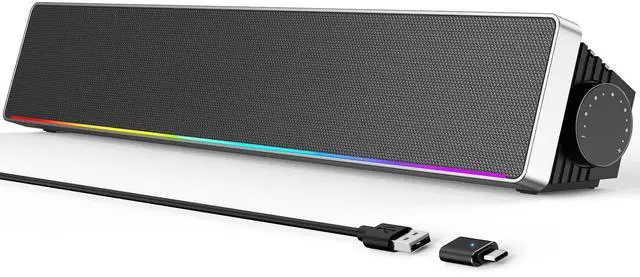 Main image of Computer Speakers for Desktop PC, HiFi Stereo PC Speakers with Volume Knob, Colorful Lights, Plug & Play Wired USB/USB-C Powered for Desktop, Computer, Laptop