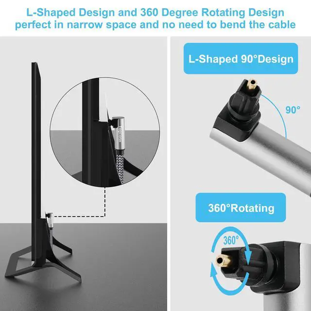 Alt view image 5 of 6 - 90 Degree Digital Optical Adapter Splitter 1 in 2 Out, Right Angle Toslink Digital Audio Fiber Optic Cable Splitter 1x2 for Soundbar, Headphones,TVs -with 2 Optical Audio Cables 6 Feet