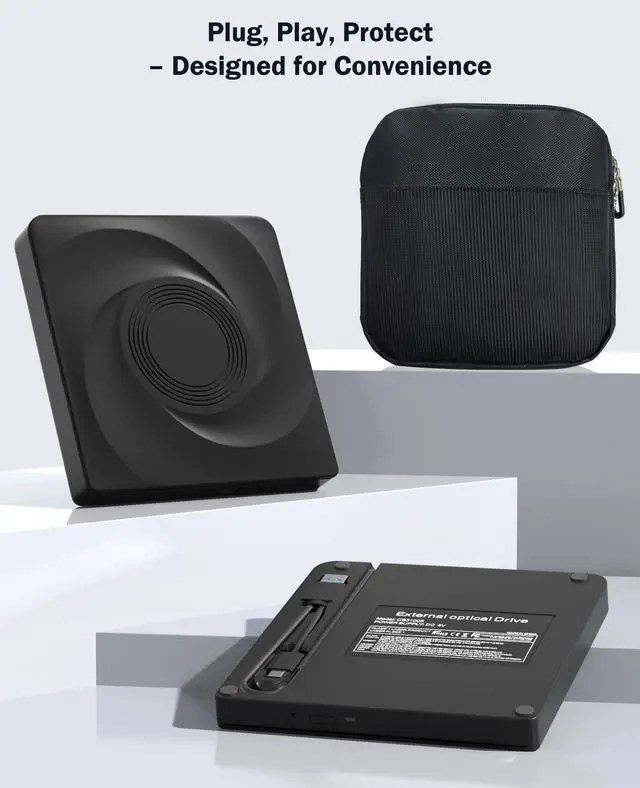 Alt view image 3 of 7 - External CD/DVD Drive for Laptop External DVD Drive, DVD Player Portable CD Reader for Laptop, CD Burner Compatible with PC Windows 11/10//7 Linux Mac OS (Black-with Carring Case)