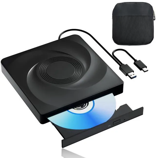 Main image of External CD/DVD Drive for Laptop External DVD Drive, DVD Player Portable CD Reader for Laptop, CD Burner Compatible with PC Windows 11/10//7 Linux Mac OS (Black-with Carring Case)