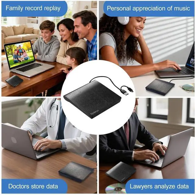Alt view image 3 of 3 - External CD DVD Drive cd burner, Play & Burn 2-in-1 Portable Slim CD/DVD +/-RW Burner Reader Writer Player for Laptop Desktop PC Mac Windows Linux macOS (Brushed black with protective case)