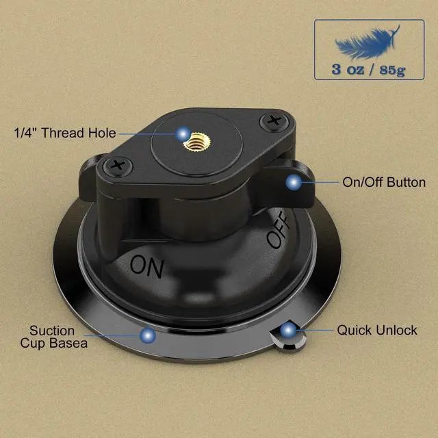 Alt view image 4 of 6 - Suction Cup Base with 1/4" Female Threaded for Hook, Camera or Phone Mount, Magic Arm, Heavy Duty Suction Cup for Windshields, Smooth Walls, Mirrors, and Other Glossy Surfaces