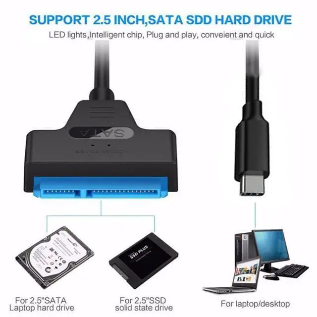 Alt view image 3 of 6 - SATA to USB C 3.0 Cable - USB C Adapter Compatible for 2.5" HDD & SSD Hard Drive Reader, External Hard Drive Converter Support UASP,Black
