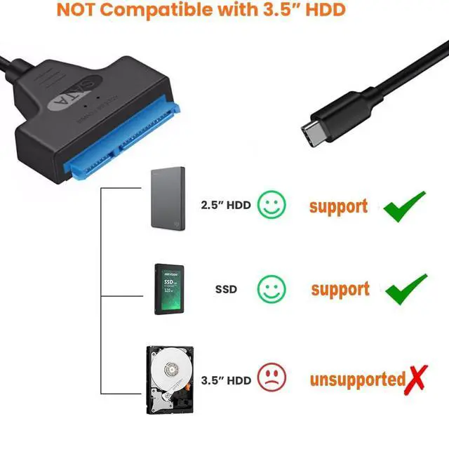 Alt view image 4 of 6 - SATA to USB C 3.0 Cable - USB C Adapter Compatible for 2.5" HDD & SSD Hard Drive Reader, External Hard Drive Converter Support UASP,Black