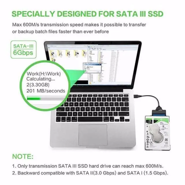 Alt view image 6 of 6 - SATA to USB C 3.0 Cable - USB C Adapter Compatible for 2.5" HDD & SSD Hard Drive Reader, External Hard Drive Converter Support UASP,Black