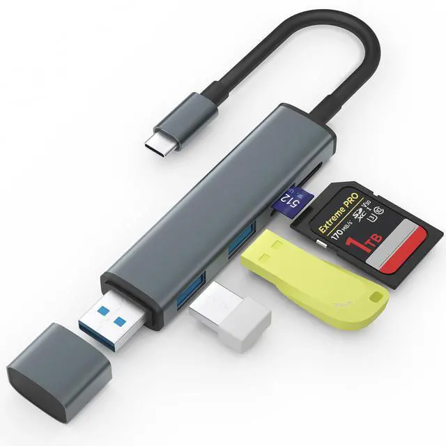 Main image of USB 3.0 SD Card Reader with Dual USB Ports, USB C SD Card Reader for iPhone 15/iPad/Mac 4 Ports Read and Write Simultaneously Memory Card Adapter for MacBook Pro/Air iMac Android S23 S22