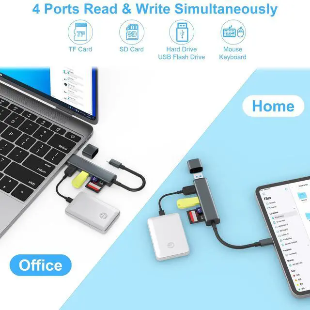 Alt view image 4 of 6 - USB 3.0 SD Card Reader with Dual USB Ports, USB C SD Card Reader for iPhone 15/iPad/Mac 4 Ports Read and Write Simultaneously Memory Card Adapter for MacBook Pro/Air iMac Android S23 S22