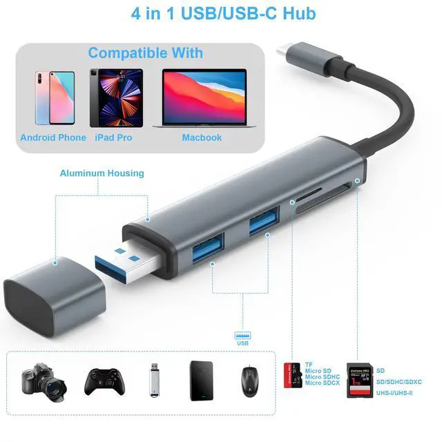 Alt view image 2 of 6 - USB 3.0 SD Card Reader with Dual USB Ports, USB C SD Card Reader for iPhone 15/iPad/Mac 4 Ports Read and Write Simultaneously Memory Card Adapter for MacBook Pro/Air iMac Android S23 S22