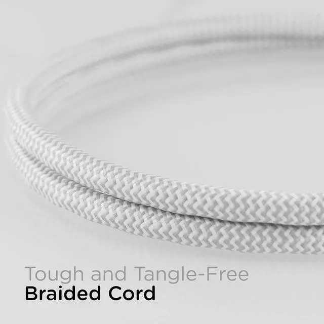 Alt view image 6 of 7 - Cordinate Mini 3-Outlet Power Strip, 18 in Braided Extension Cord | Grounded Adapter, Low-Profile Flat Plug, ETL Listed, White/Gray, 47297