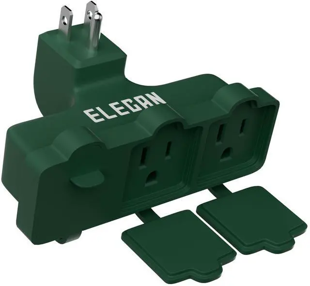 Main image of 3-Outlet Wall Plug Adapter Green,Heavy Duty Outdoor Power Splitter,Weatherproof Multi Outlet Extender with Safe Cover,3-Prong Grounded Plug,Ideal for Holiday, Home and Office,EL ETL