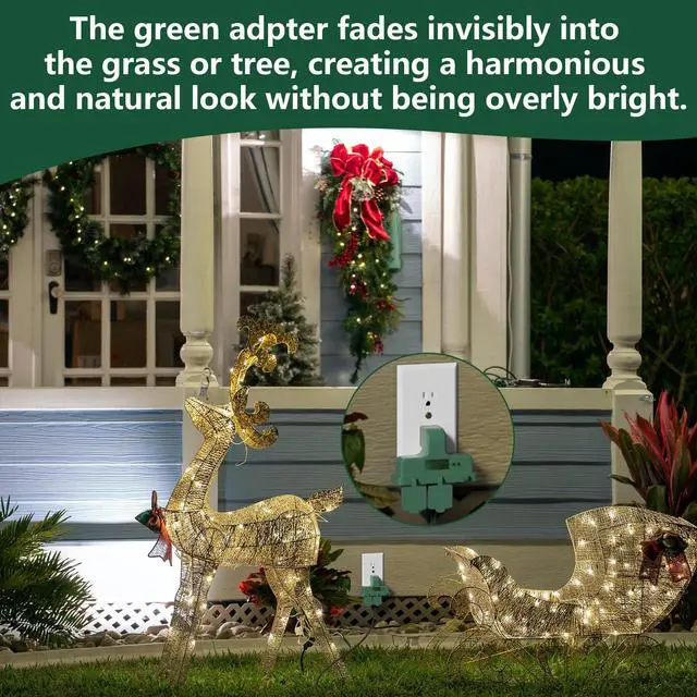 Alt view image 3 of 6 - 3-Outlet Wall Plug Adapter Green,Heavy Duty Outdoor Power Splitter,Weatherproof Multi Outlet Extender with Safe Cover,3-Prong Grounded Plug,Ideal for Holiday, Home and Office,EL ETL