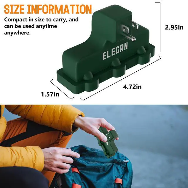 Alt view image 6 of 6 - 3-Outlet Wall Plug Adapter Green,Heavy Duty Outdoor Power Splitter,Weatherproof Multi Outlet Extender with Safe Cover,3-Prong Grounded Plug,Ideal for Holiday, Home and Office,EL ETL