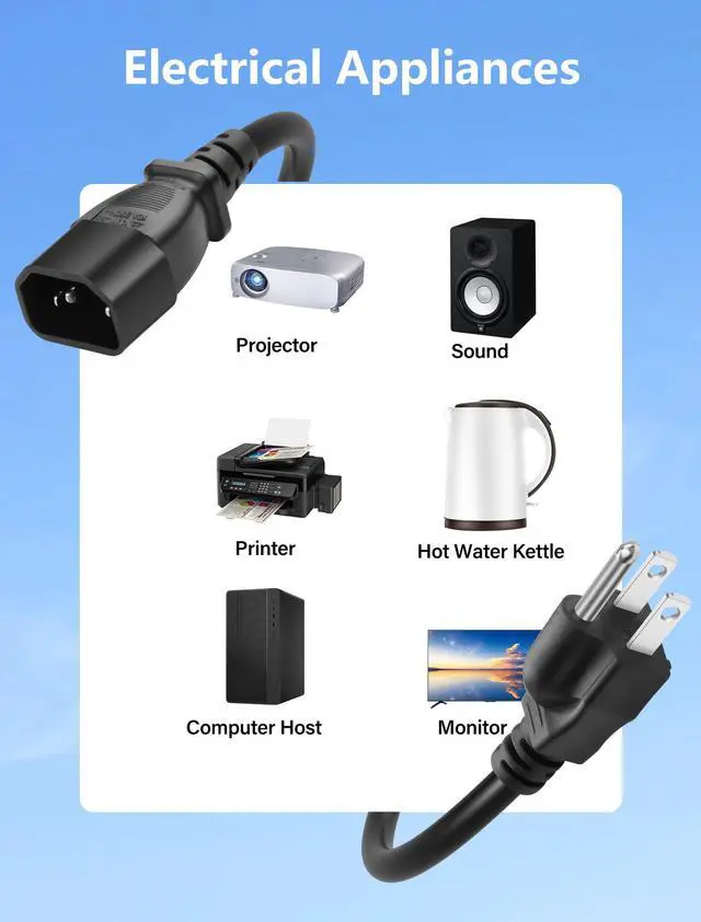 Alt view image 2 of 6 - Standard Computer Short Power Adapter Cord NEMA 5-15P to IEC320 C14 Cable 18AWG,10A 125V, Black - 1FT / 0.3M (2)
