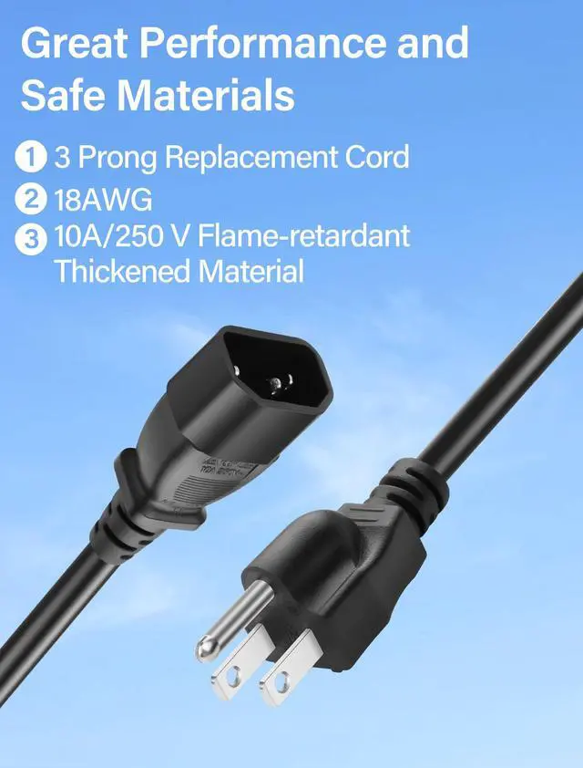 Alt view image 5 of 6 - Standard Computer Short Power Adapter Cord NEMA 5-15P to IEC320 C14 Cable 18AWG,10A 125V, Black - 1FT / 0.3M (2)