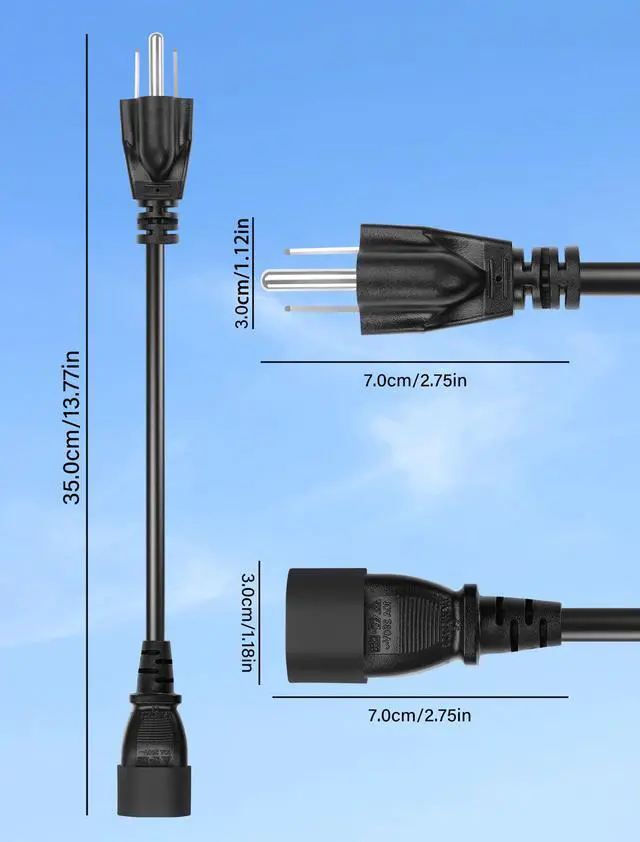Alt view image 6 of 6 - Standard Computer Short Power Adapter Cord NEMA 5-15P to IEC320 C14 Cable 18AWG,10A 125V, Black - 1FT / 0.3M (2)