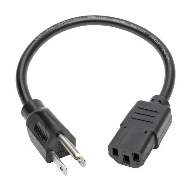 Alt view image 2 of 7 - Standard Computer Power Cord 10A,18AWG (NEMA 5-15P to IEC-320-C13) 1-ft.(P006-001) Black