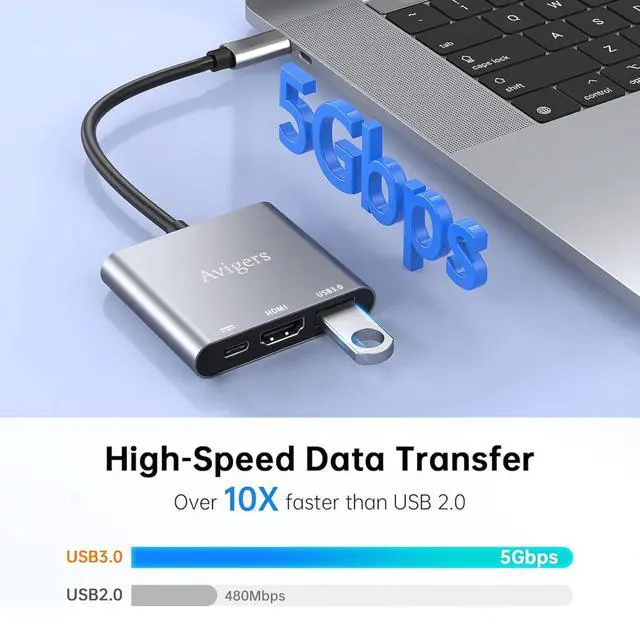 Alt view image 5 of 7 - USB C to HDMI Adapter, 4K HDMI to USB-C Adapter with PD100W, USB 3.0 Port Multiport Digital AV Converter for MacBook Pro/Air, iPad, iPhone 15/16, HP, Dell, Samsung, Tablets, Switch, TV, Monitor, etc