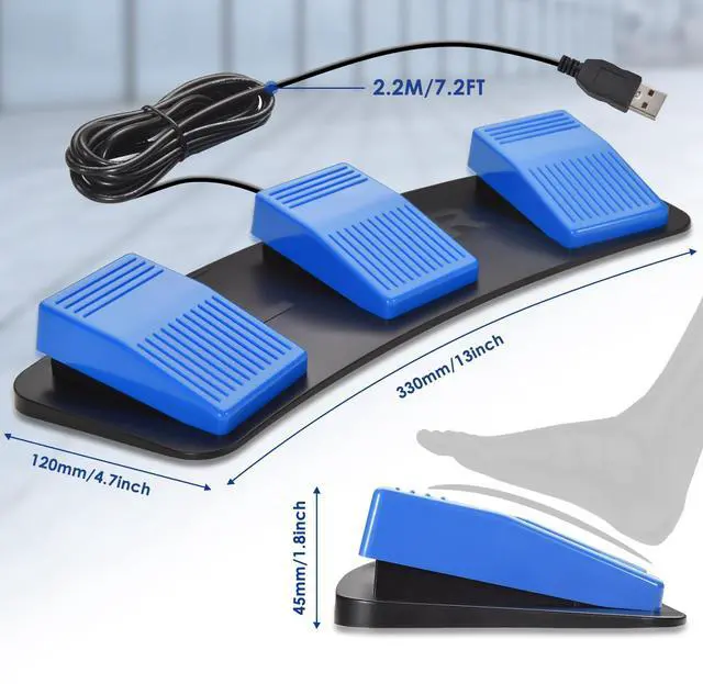 Alt view image 4 of 7 - Upgraded Digital Optical USB Foot Pedal, USB Tripe Foot Switch Game Control, 3 Keys Programmable Footswitch Mouse Keyboard for Video Game Push to Talk, Transcription HID (Triple Pedal)