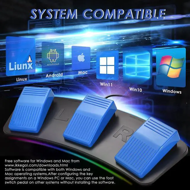 Alt view image 3 of 7 - Upgraded Digital Optical USB Foot Pedal, USB Tripe Foot Switch Game Control, 3 Keys Programmable Footswitch Mouse Keyboard for Video Game Push to Talk, Transcription HID (Triple Pedal)