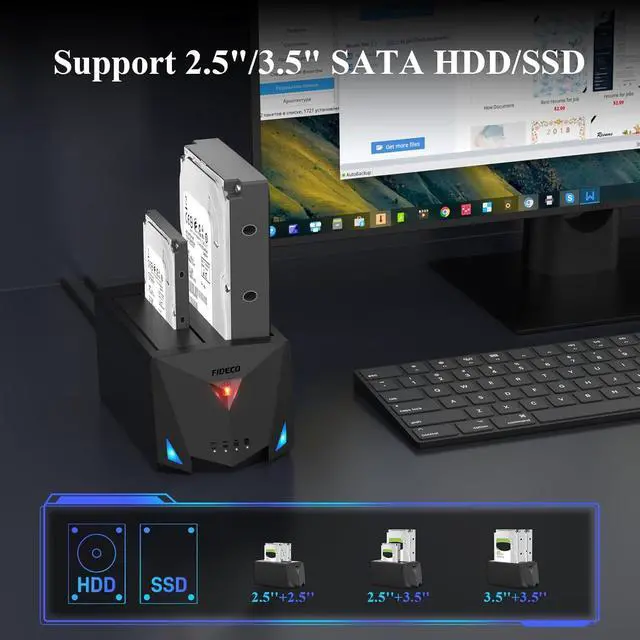 Alt view image 5 of 7 - USB 3.2 Gen 1 to Hard Drive Docking Station, Hard Drive Dock for 2.5 or 3.5 inch SATA I/II/III HDD SSD with Hard Drive Duplicator/Offline Clone Function and 2 USB Cables, Support UASP