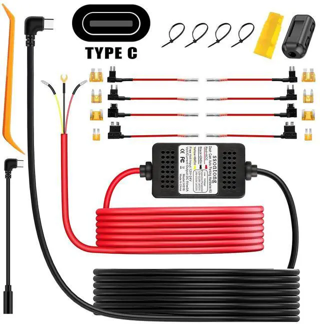 Main image of Dash Cam Hardwire Kit, Acc Hardwire Kit for Dash Camera Type C 3-Lead Hard Wire Kit 12V-24V to 5V USB-C Hard Wire Kit w/Low Voltage Protection 13ft Charger Power Cord for GPS Radar Detectors and More