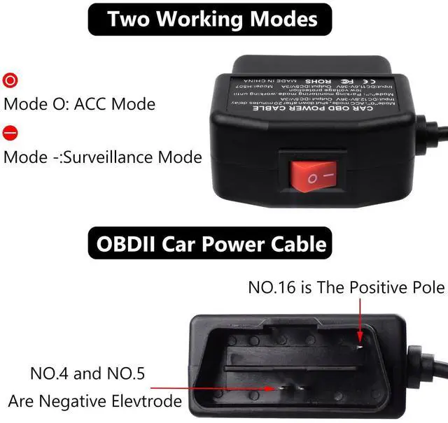 Alt view image 2 of 7 - OBD Power Cable for Dash Camera 24 Hours Surveillance and Acc Two Mode with Switch Button,OBD to Type-C USB OBDII Adapter Hardwire Charger Cord,12-36V to 5V 3A for Dashcam, GPS or Radar