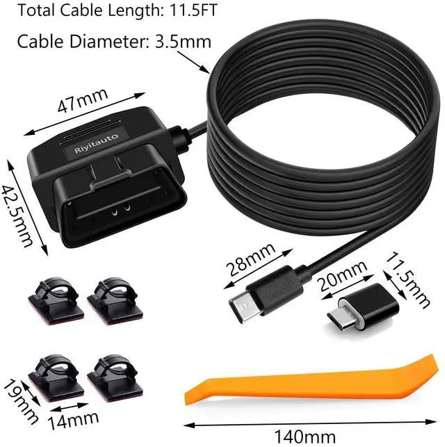 Alt view image 6 of 7 - OBD Power Cable for Dash Camera 24 Hours Surveillance and Acc Two Mode with Switch Button,OBD to Type-C USB OBDII Adapter Hardwire Charger Cord,12-36V to 5V 3A for Dashcam, GPS or Radar