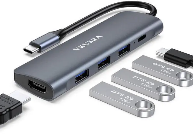 Main image of USB C Hub Multiport Adapter, 5 in 1 Dongle USB C to 4K HDMI, 3 USB 3.0 Port, 100W PD, USBC Adapter for MacBook, XPS, Laptop, PC, and More Type C