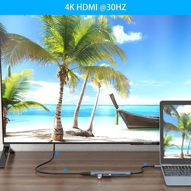 Alt view image 4 of 5 - USB C Hub Multiport Adapter, 5 in 1 Dongle USB C to 4K HDMI, 3 USB 3.0 Port, 100W PD, USBC Adapter for MacBook, XPS, Laptop, PC, and More Type C