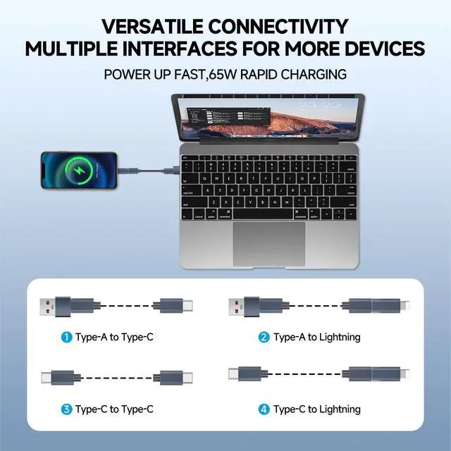Alt view image 3 of 7 - Data Hub, Travel Rated Multi-Card Reader, and 65W 3-in-1 Charging Cable, Nano-Sim-TF-SD, Card Storage, Lighting, USB-C, USB-A Connectors, iOS/Win/Mac/Android, Compact Aluminum Case, No Loose Wires.