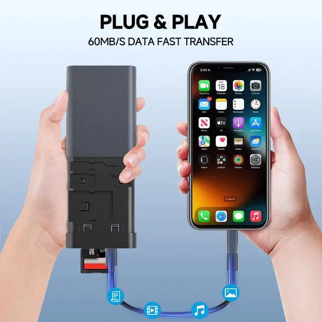 Alt view image 5 of 7 - Data Hub, Travel Rated Multi-Card Reader, and 65W 3-in-1 Charging Cable, Nano-Sim-TF-SD, Card Storage, Lighting, USB-C, USB-A Connectors, iOS/Win/Mac/Android, Compact Aluminum Case, No Loose Wires.
