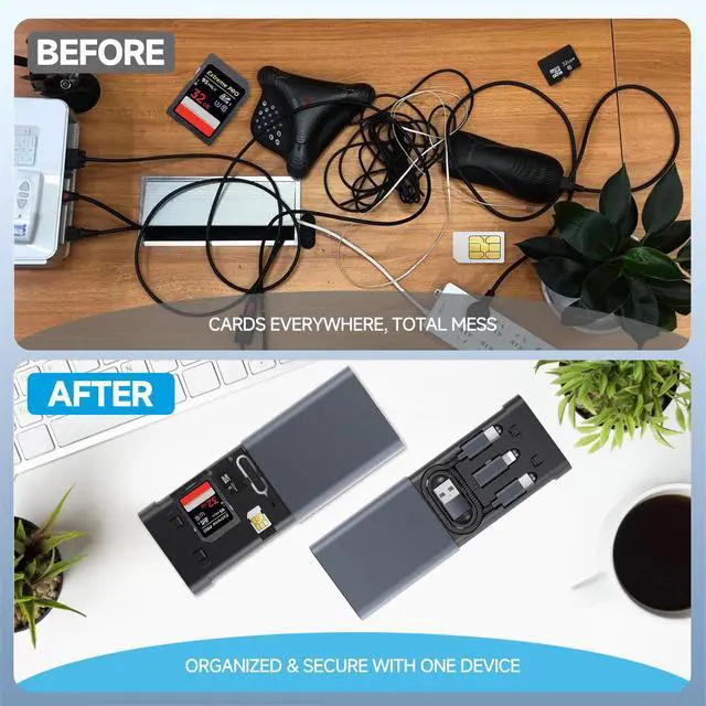 Alt view image 7 of 7 - Data Hub, Travel Rated Multi-Card Reader, and 65W 3-in-1 Charging Cable, Nano-Sim-TF-SD, Card Storage, Lighting, USB-C, USB-A Connectors, iOS/Win/Mac/Android, Compact Aluminum Case, No Loose Wires.