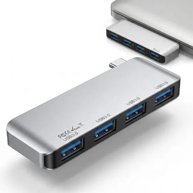 Main image of USB C Hub, 4-Port USB 3.0 Hub USB C to USB Adapter for MacBook Pro/Air Direct Plug USB Splitter for Laptop, Flush-Fit Cable-Free Design, Compatible with iMac Dell HP Surface