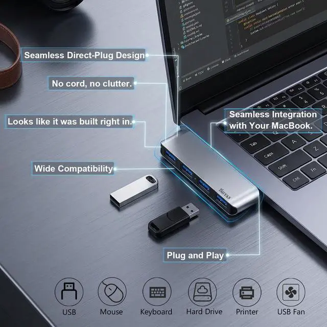 Alt view image 6 of 7 - USB C Hub, 4-Port USB 3.0 Hub USB C to USB Adapter for MacBook Pro/Air Direct Plug USB Splitter for Laptop, Flush-Fit Cable-Free Design, Compatible with iMac Dell HP Surface