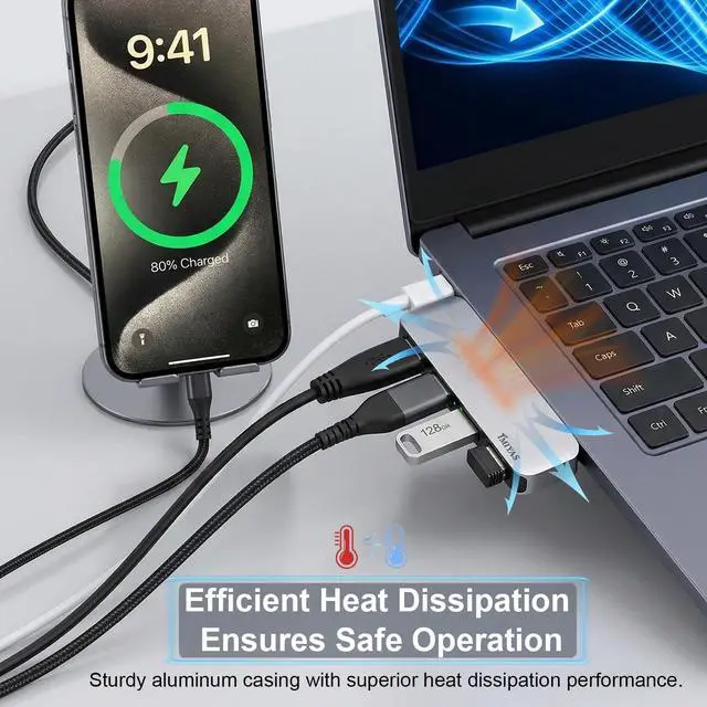 Alt view image 7 of 7 - USB C Hub, 4-Port USB 3.0 Hub USB C to USB Adapter for MacBook Pro/Air Direct Plug USB Splitter for Laptop, Flush-Fit Cable-Free Design, Compatible with iMac Dell HP Surface