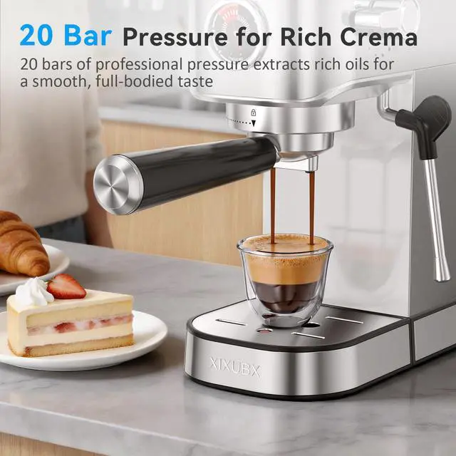Alt view image 4 of 7 - 20 Bar Espresso Machine, Compact Stainless Steel Espresso Maker with Milk Frother and Milk Frothing Pitcher, Coffee Machine for Cappuccino and Latte, 42 oz Water Tank for Home, Office, Silver