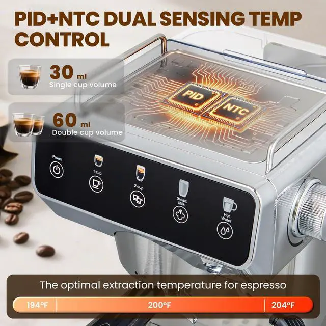 Alt view image 4 of 7 - Expresso Coffee Machines with Touchscreen 20 Bar Professional Espresso Maker with Milk Frother & Hot Water, Stainless Steel Coffee Maker for Latte Americano, Cappuccino Machine for Home Office
