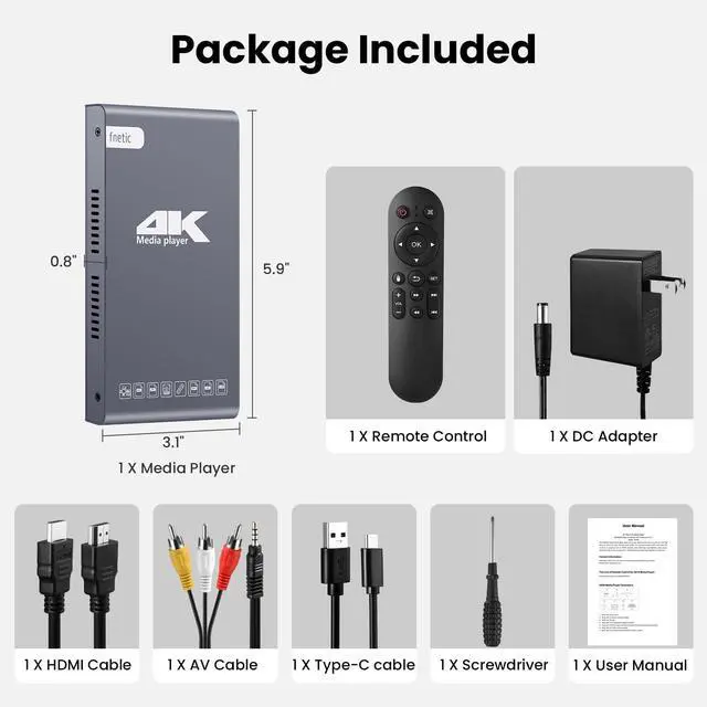 Alt view image 6 of 7 - 4K Digital Media Player & HDD Enclosure 2-in-1, Ultra HD 4K@60Hz Media Player with USB Type-C Drive/SD Card Ports, Digital Signage, MP4, H.265/HEVC, Looping Auto Playback, HDMI/AV Output