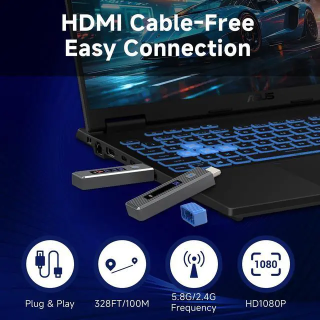 Alt view image 2 of 7 - Wireless HDMI Transmitter and Receiver 328FT/100M, LED Screen Display, Dual-Band 2.4G+5.8G Plug & Play HDMI Extender Kit, 4K Decode 1080P Output for PC/Projector/TV Box/Monitor