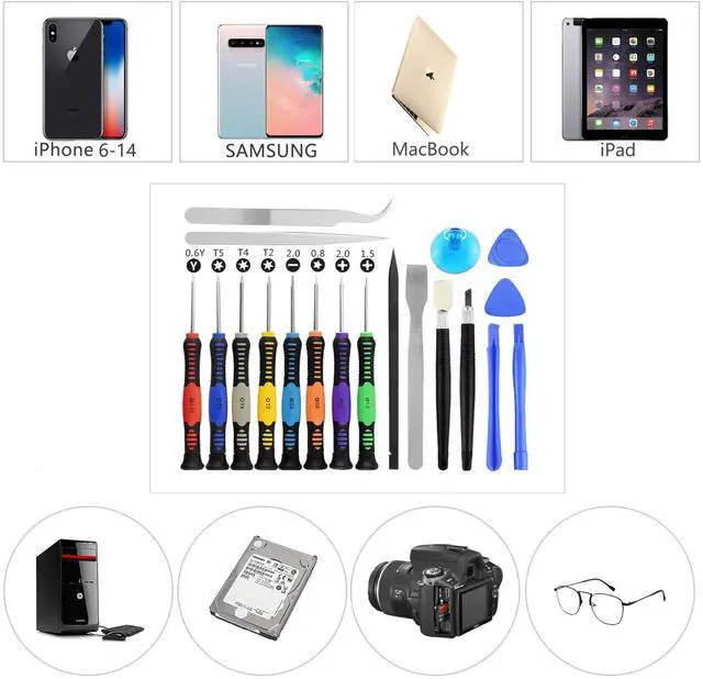 Alt view image 7 of 7 - Screwdriver Set 20 PCS Cellphone Repair Tool Small Magnetic Kit with Phillips Flathead Pentalobe Torx Opening Pry for iPhone Mac iPad Samsung