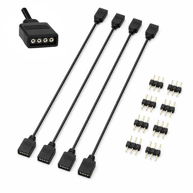 Main image of 4 Pcs 12V 4-Pin ARGB Extension Cable, ARGB 1-to-1 Female to Female Cable Extension PC for Computer Case Fans and Addressable LED Strips, RGB Splitter Cord (Extension Cable)