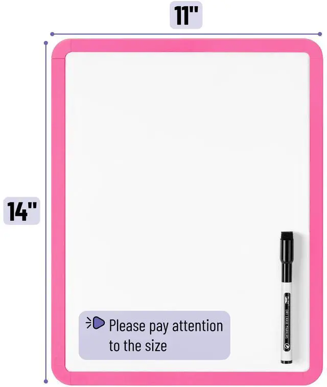 Alt view image 3 of 5 - Dry Erase Board, 14 x 11 with a Black Dry Erase Marker, Light Coral Frame, Small Mini White Board for Students, Fridge, Wall, Locker, Includes Double Sided Tapes