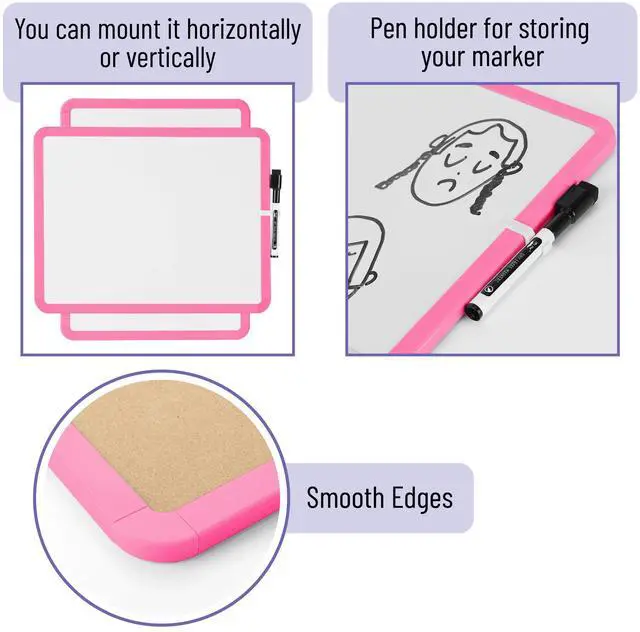 Alt view image 4 of 5 - Dry Erase Board, 14 x 11 with a Black Dry Erase Marker, Light Coral Frame, Small Mini White Board for Students, Fridge, Wall, Locker, Includes Double Sided Tapes