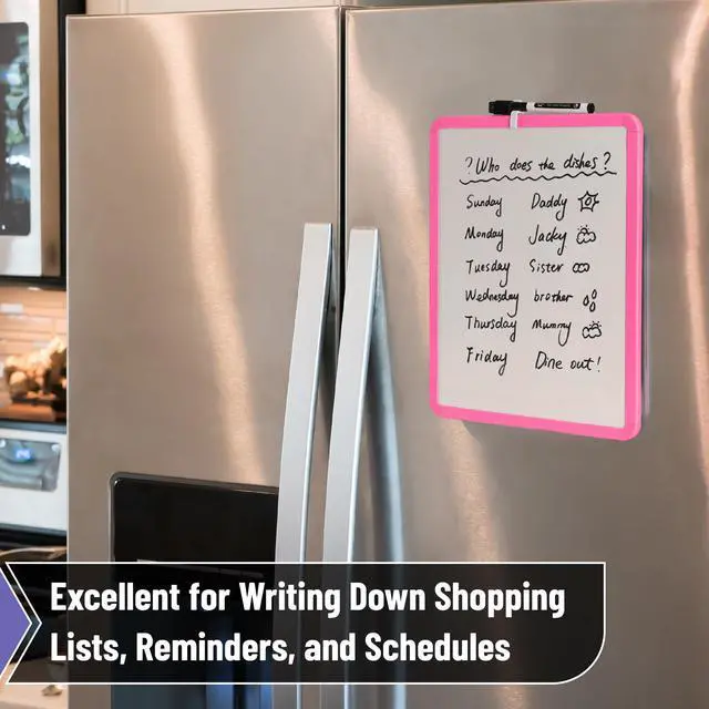 Alt view image 5 of 5 - Dry Erase Board, 14 x 11 with a Black Dry Erase Marker, Light Coral Frame, Small Mini White Board for Students, Fridge, Wall, Locker, Includes Double Sided Tapes