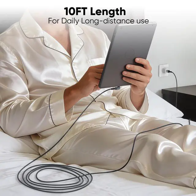 Alt view image 5 of 7 - USB to USB C Cable 10ft Right Angle, 3A Fast Charging 90 Degree Long USB-A to Type C 2.0 480Mbps Data Transfer Cord Braided for iPhone 17/16/15, Galaxy Andriod Phone, Switch, Steam Deck, Tablet