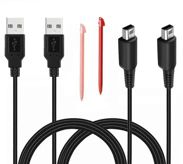 Main image of 2 Pcs 3.9ft USB Charger Cable Compatible with 3DS/ 2DS, Play and Charge Charging Cord Compatible with 3DS/ 2DS/ DSi with 2 Stylus