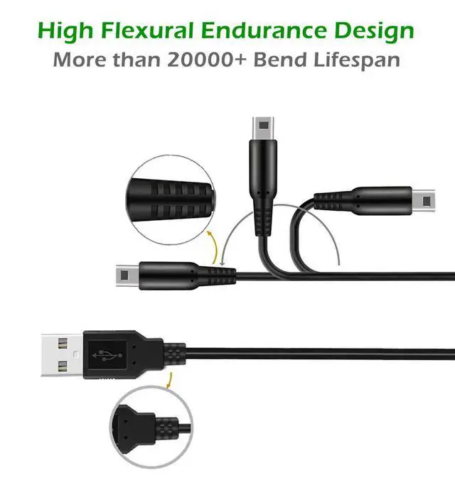 Alt view image 2 of 5 - 2 Pcs 3.9ft USB Charger Cable Compatible with 3DS/ 2DS, Play and Charge Charging Cord Compatible with 3DS/ 2DS/ DSi with 2 Stylus