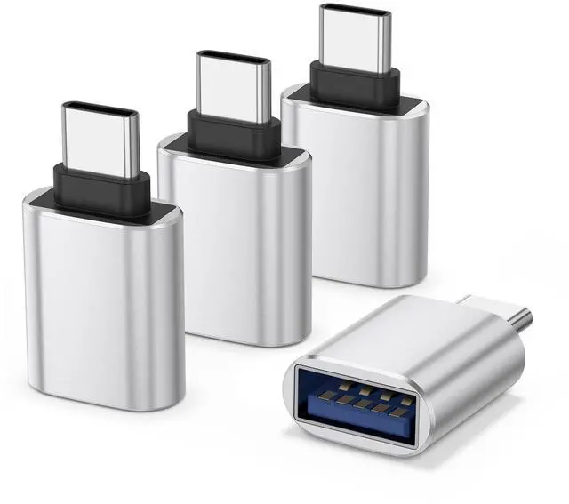 Main image of 4 Pack USB C to USB Adapter, USB C Male to USB Female Adapter for MacBook Pro,iPhone 15 16 17 Pro Max,Samsung Galaxy S9 S10 S20 S21 S22 S23 S24 S25 Ultra and More Type C Devices (Silver)